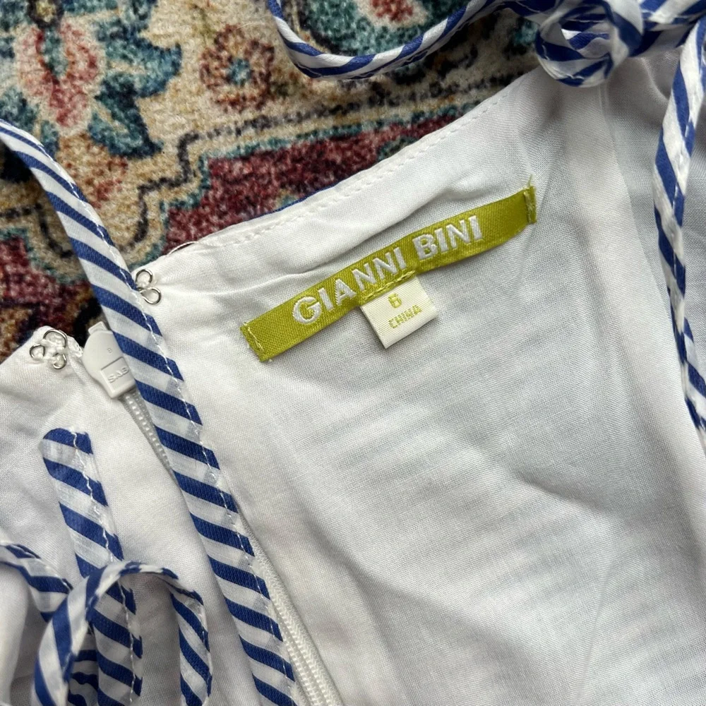 Gianni Bini Blue Ruffled Tiered striped bow strap Maxi Sundress, NWOT, size 6 - Picture 5 of 6